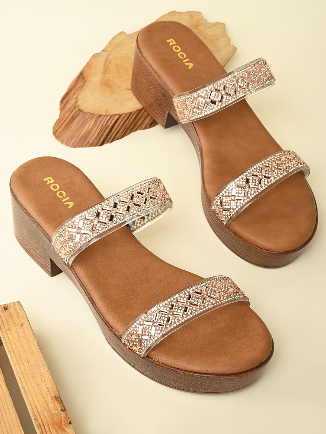 

Rocia Women Embellished Block Sandals, Rose gold