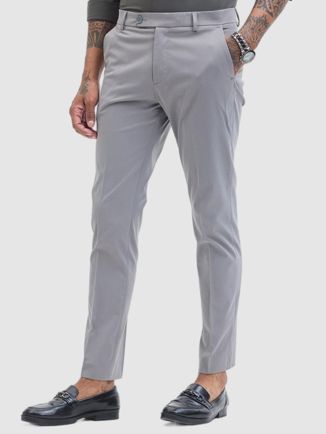 

Snitch Men Smart Slim Fit Mid-Rise Formal Trouser, Grey