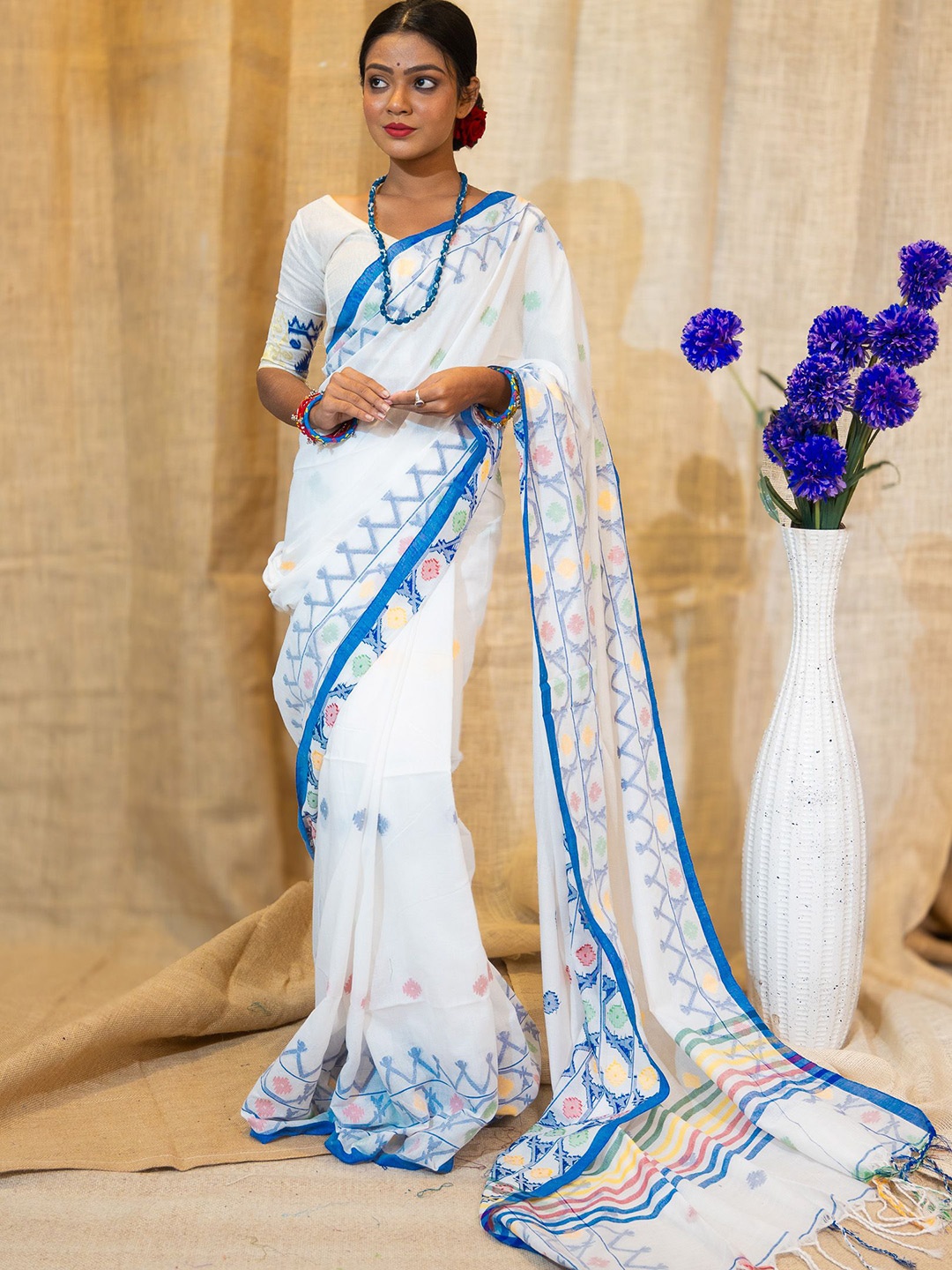 

Uttariya Pure Cotton Handloom Saree, White