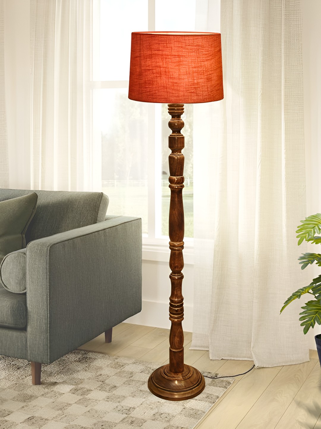 

Homesake Red & Brown Cylinder Shaped Wooden Floor Lamp