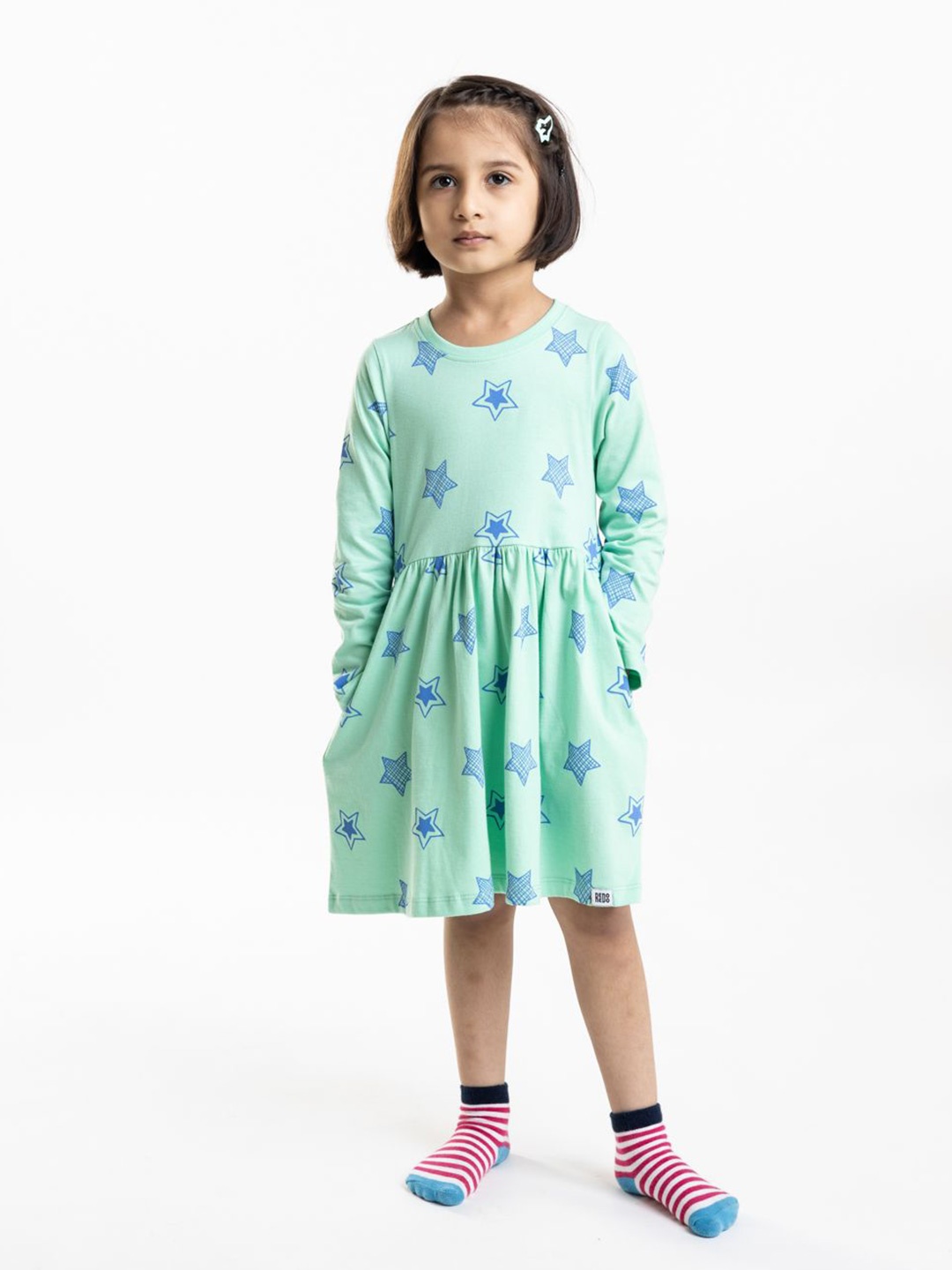 

Reedoo Girls Printed Fit & Flare Dress, Green