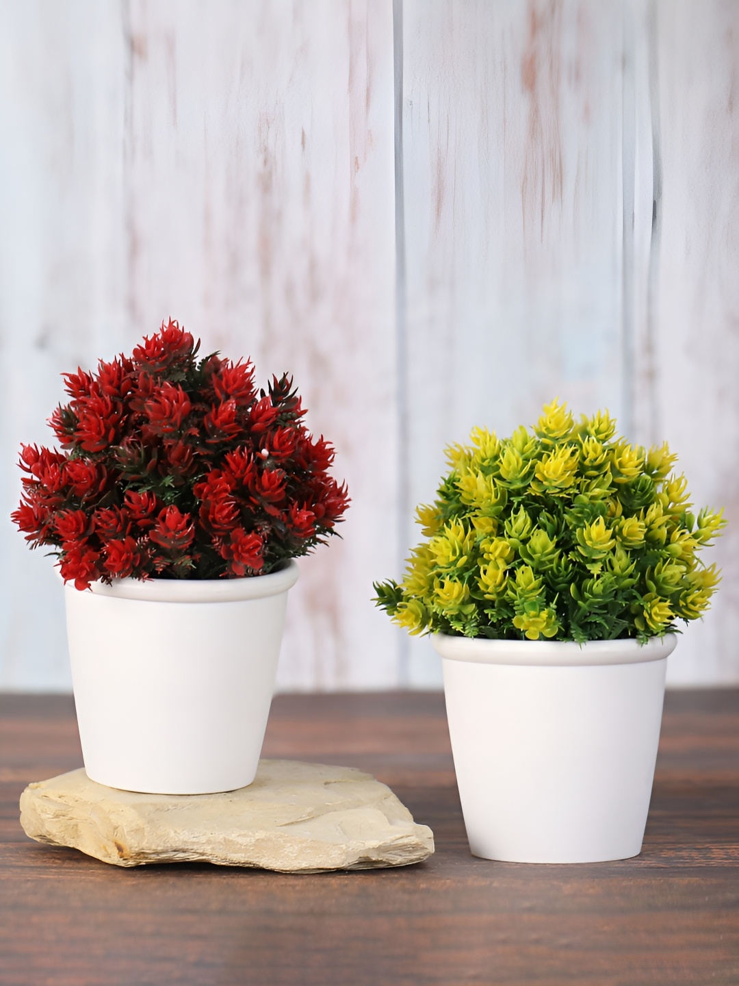 

FOLIYAJ Red and Yellow 2 Pieces Artificial Plant With Pot