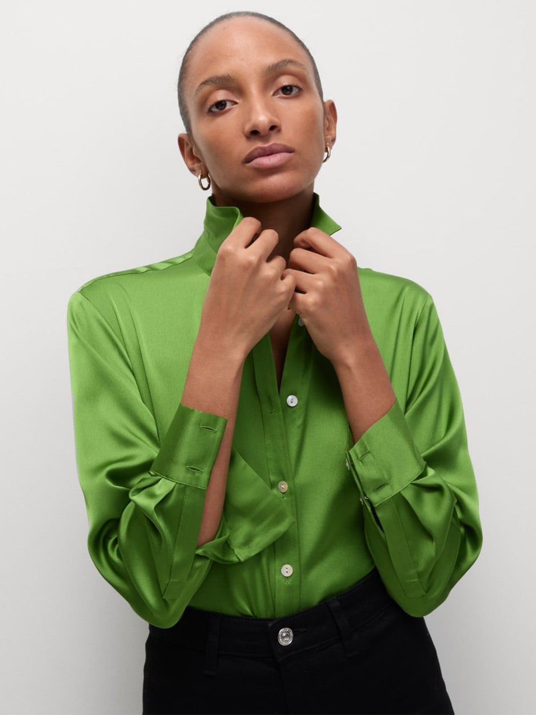 

Marks & Spencer Women Relaxed Fit Spread Collar Solid Formal Shirt, Green