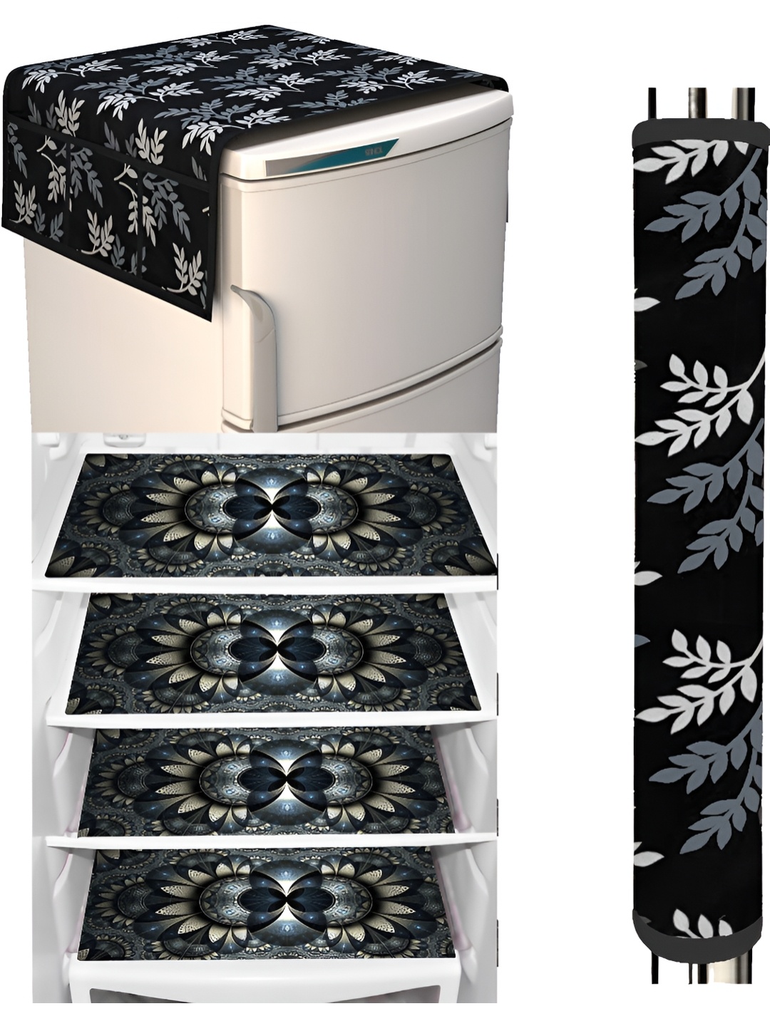

Dakshya Industries Black & White 6 Pieces Floral Printed Refrigerator Covers