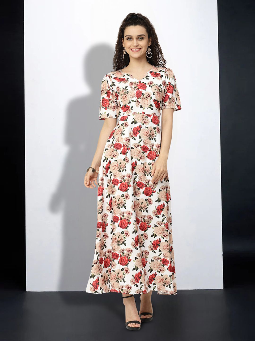 

MISS AYSE Women Floral Printed Cotton Maxi Dress, White