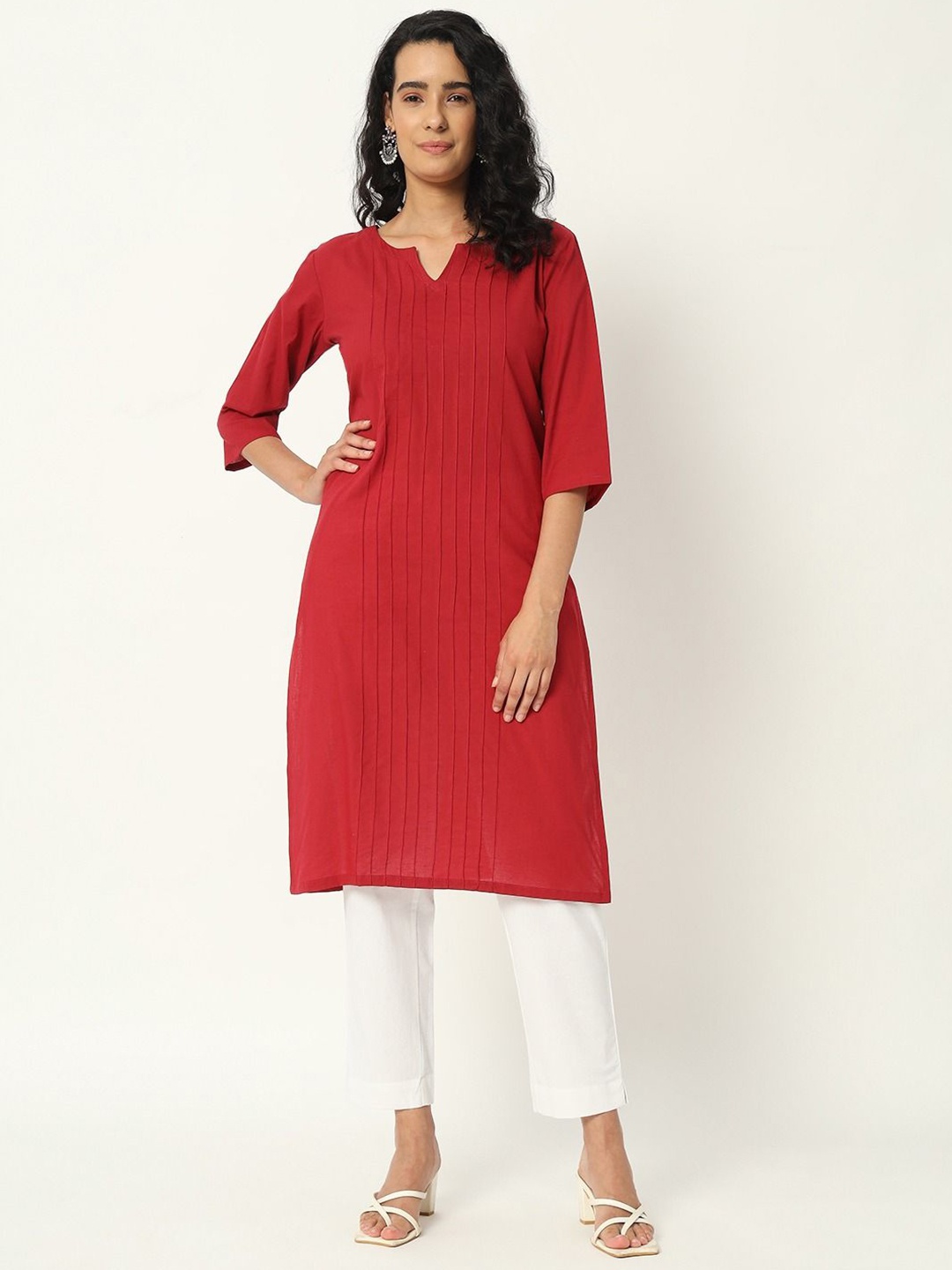 

SKYTICK Cotton Notch Neck Straight Kurta, Red