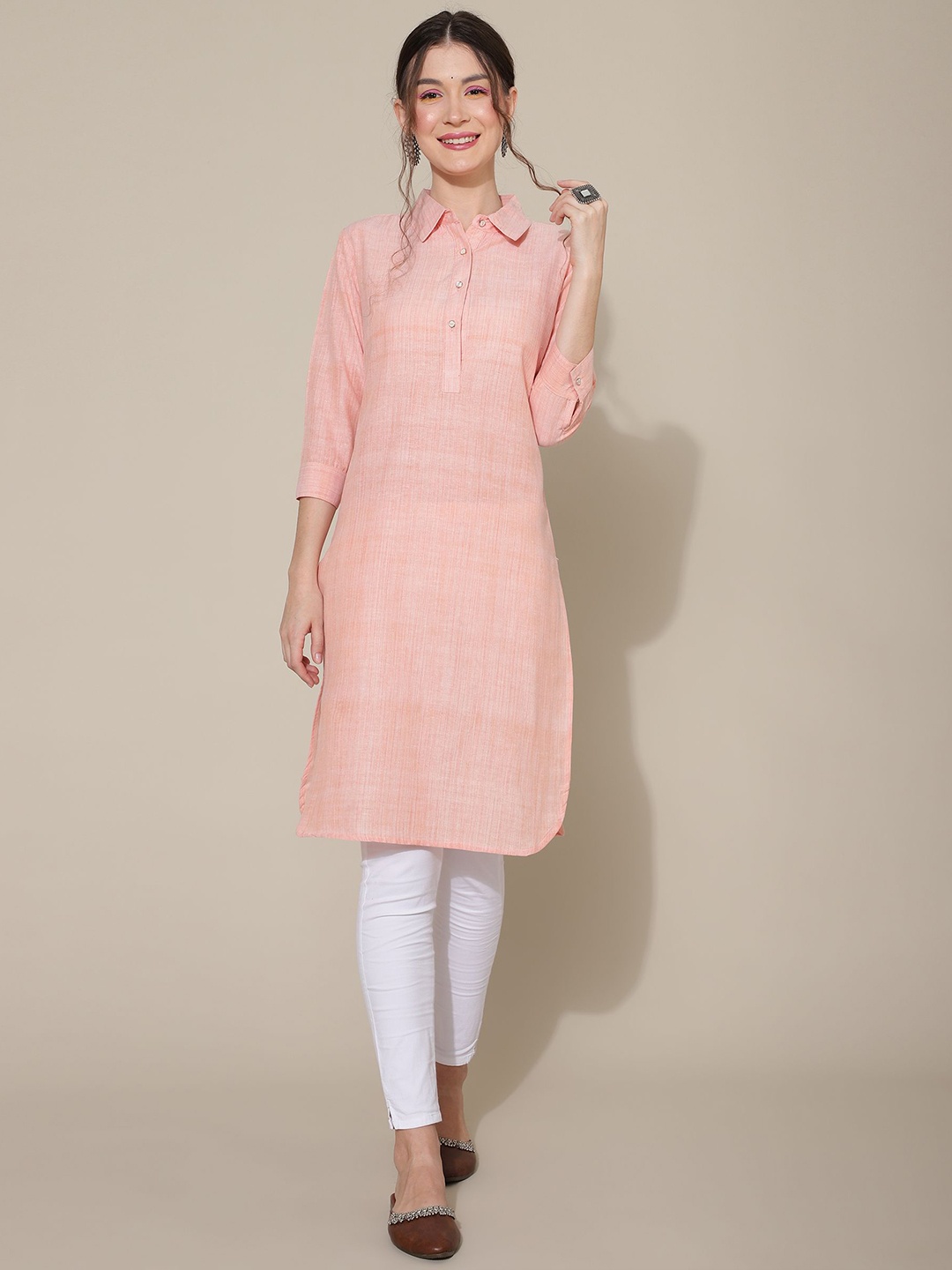 

Anushil Shirt Collar Straight Kurta, Orange