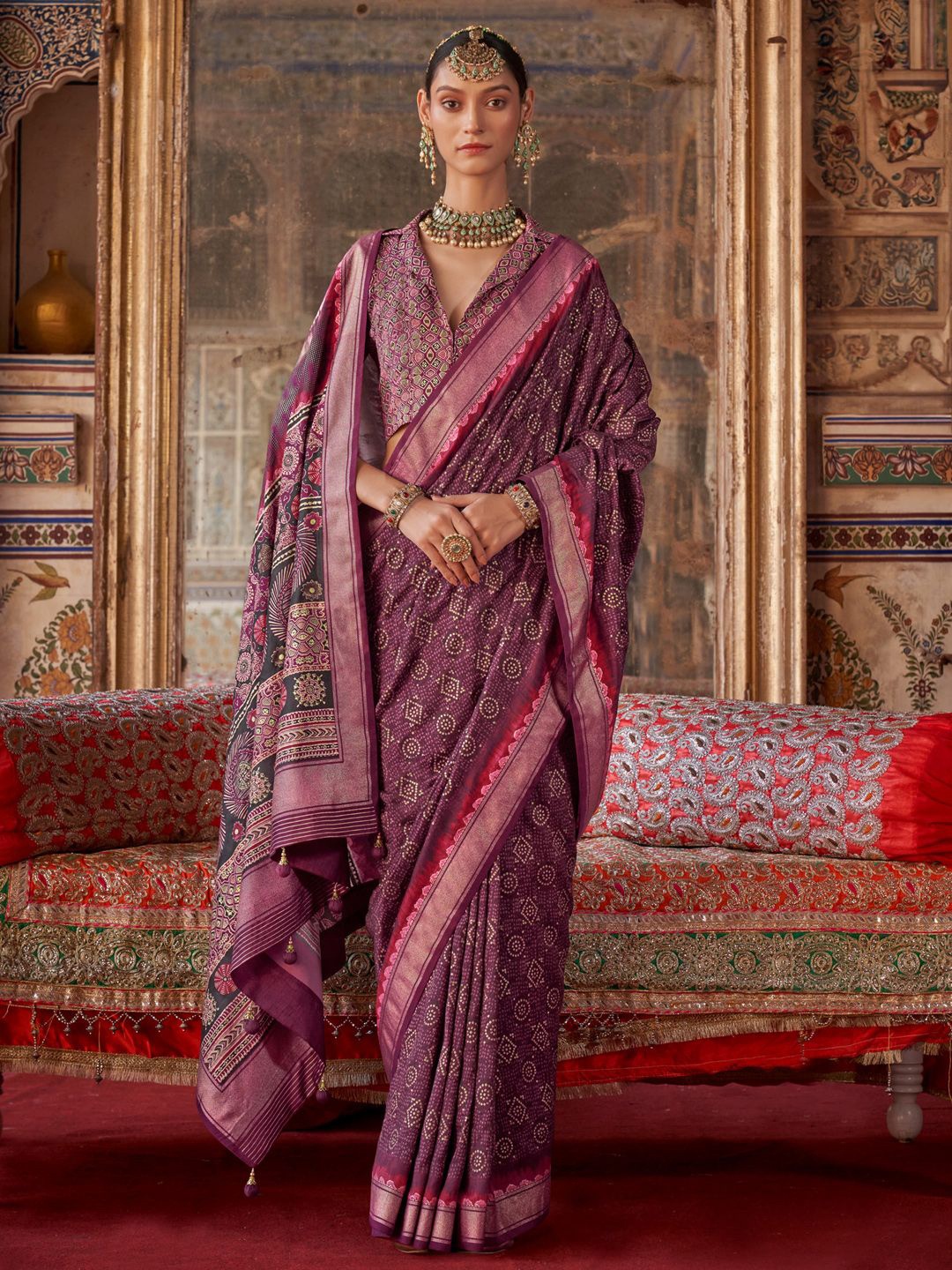 

Anouk Bandhani Zari Silk Blend Bandhani Saree, Mauve