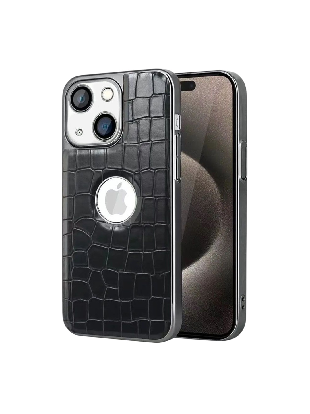 

Luxury Kase Solid LK104 Artificial Leather Camera Lens Protective iPhone 14 Back Case, Black