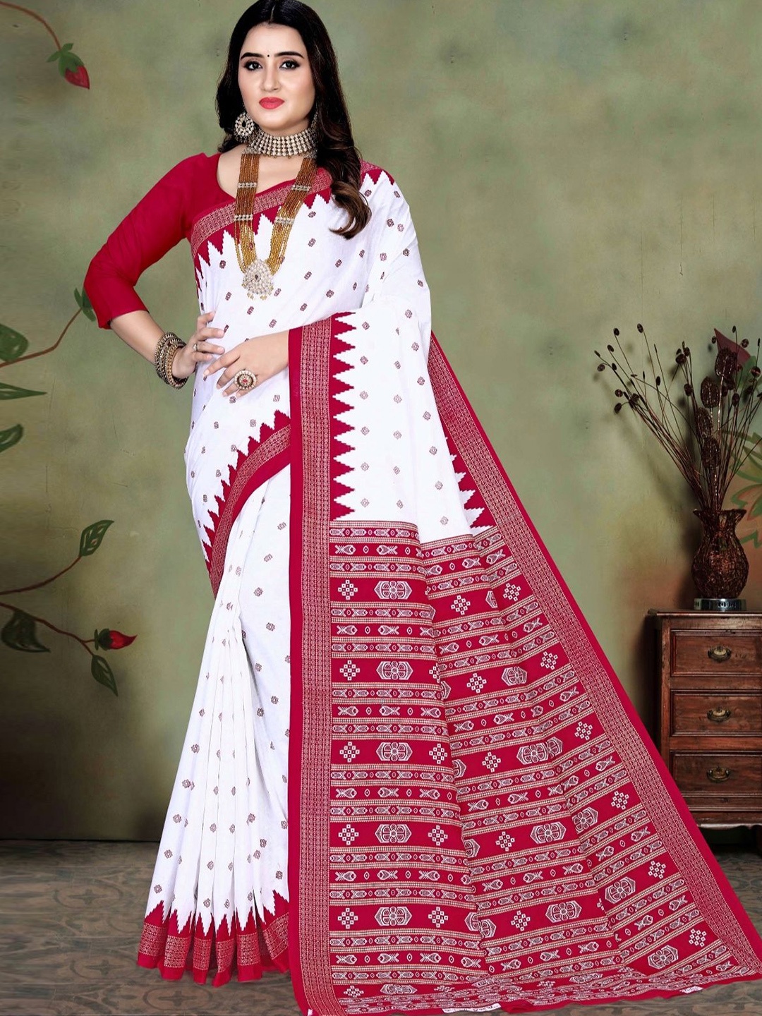 

pasapalli Pure Cotton Sambalpuri Saree, White
