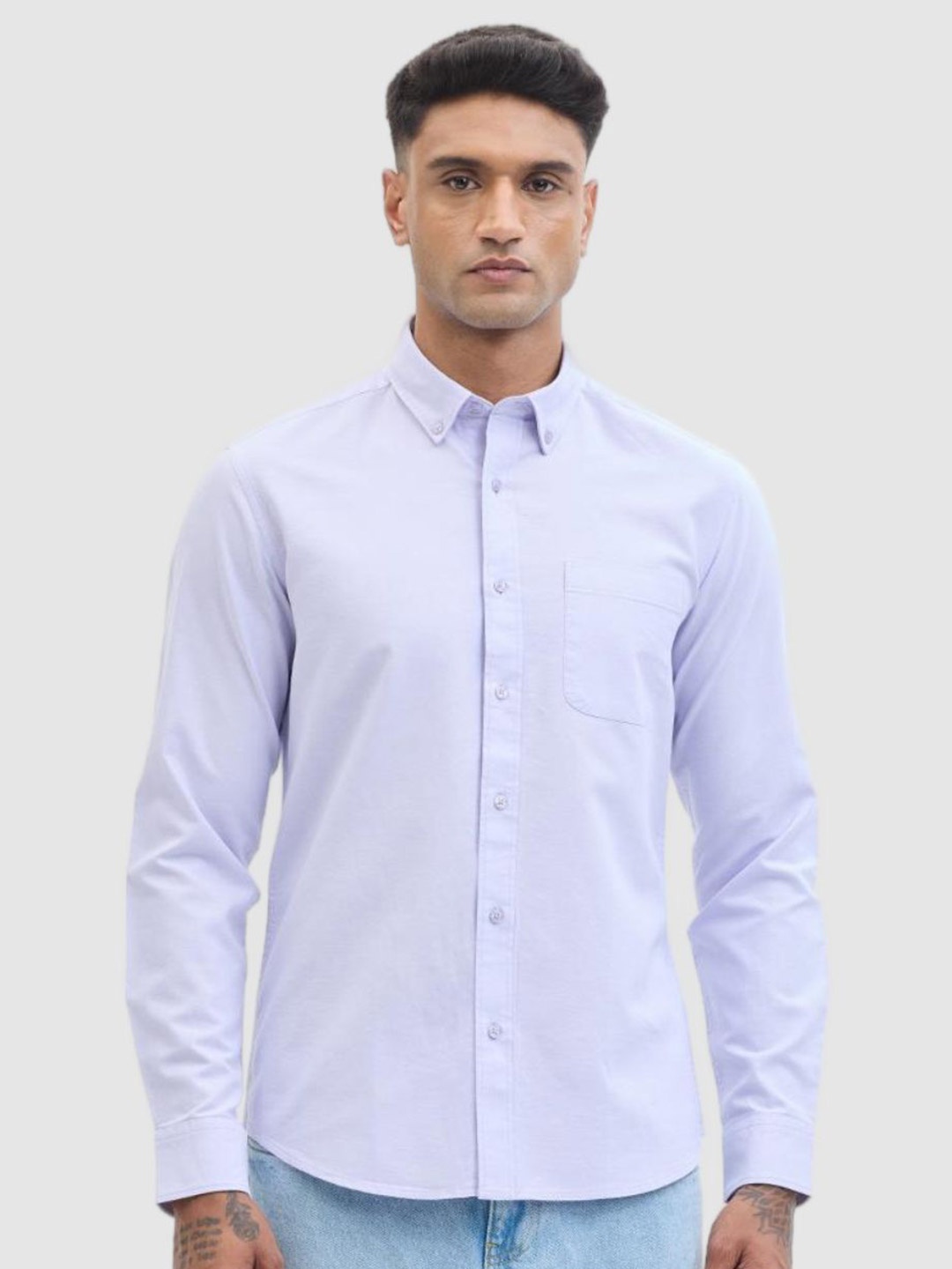 

Snitch Men Smart Fit Button-Down Collar Solid Cotton Casual Shirt, Lavender