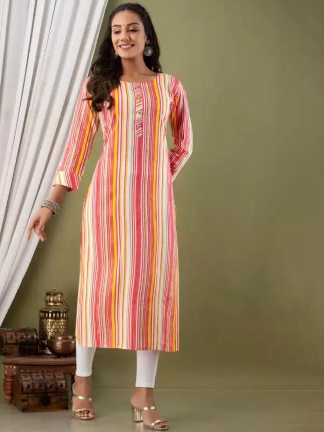 

13-Star Striped A-Line Midi Dress, Red