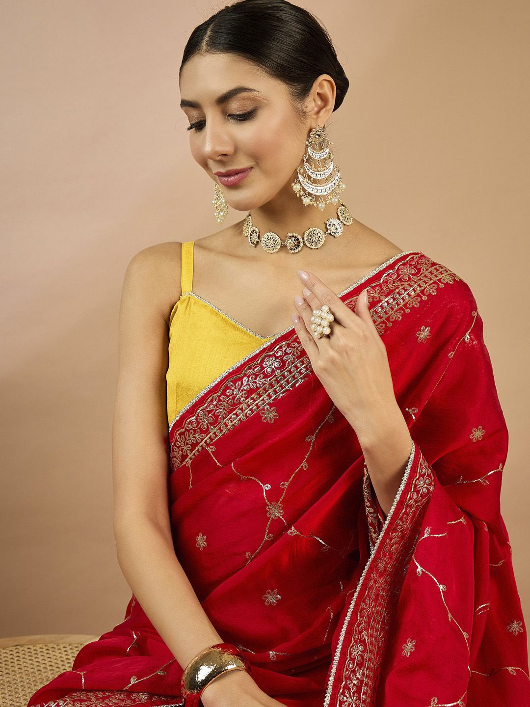 

all about you Embellished Gotta Patti Organza Saree, Red