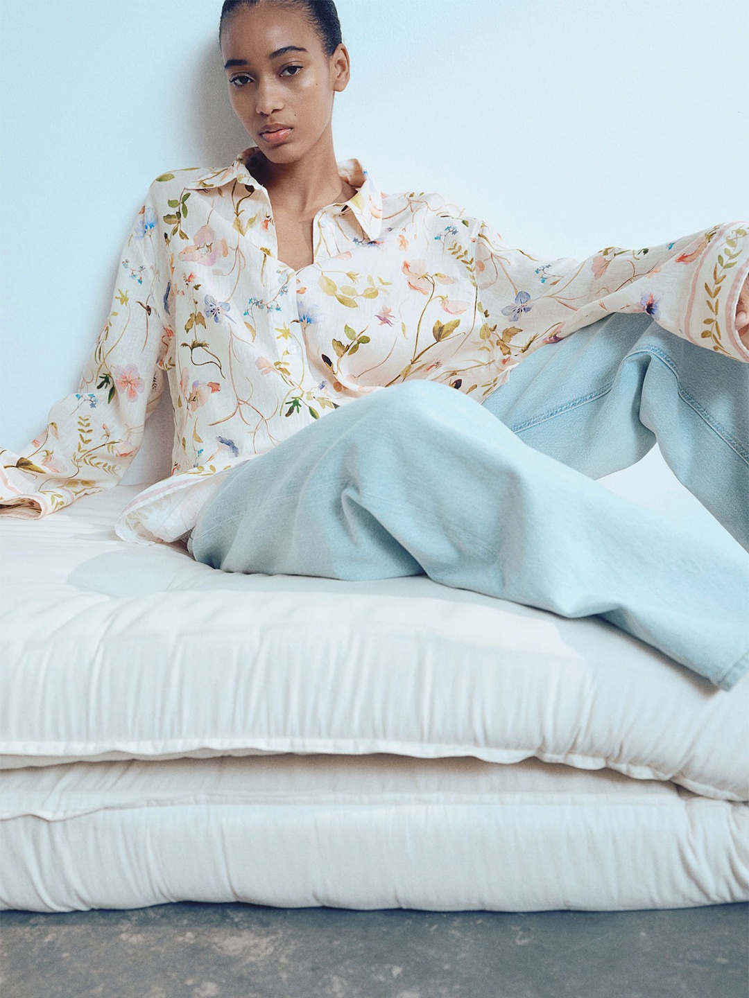 

H&M Patterned Linen Shirt, White