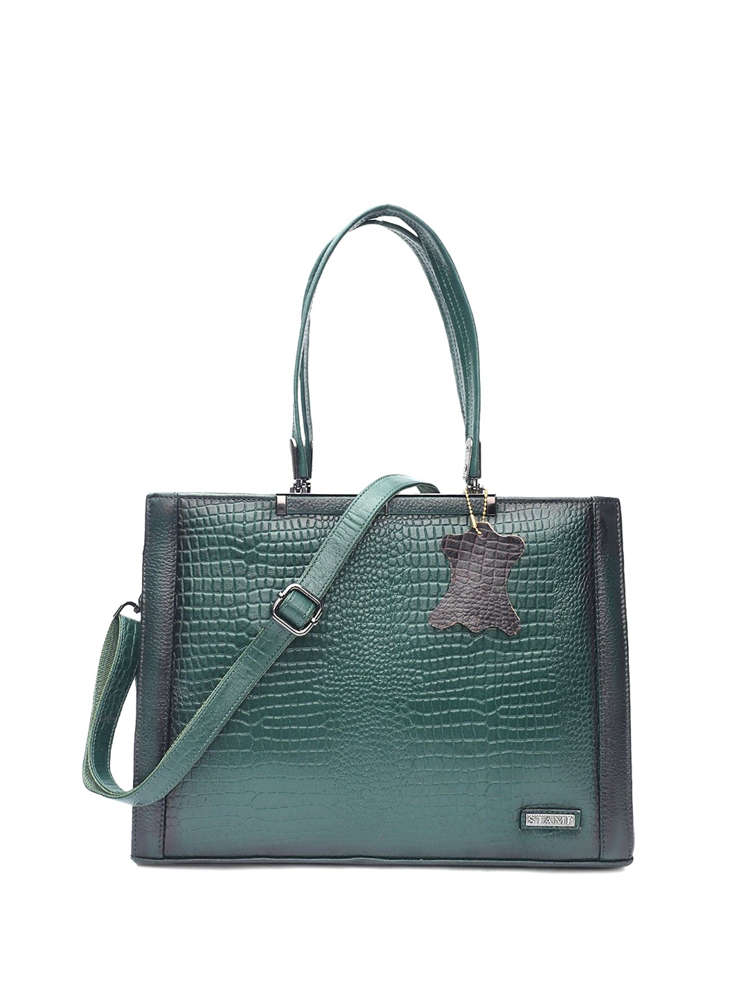 

Stamp Leather Structured Handheld Bag, Green