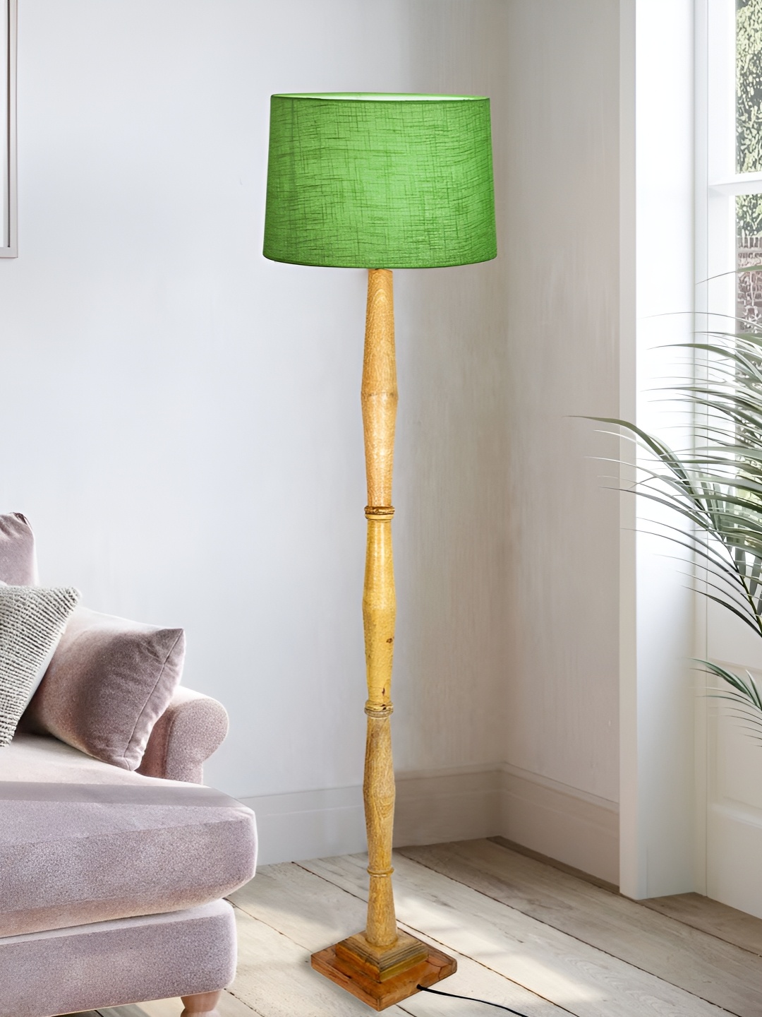 

Homesake Green & Beige Cylinder Shaped Wooden Floor Lamp