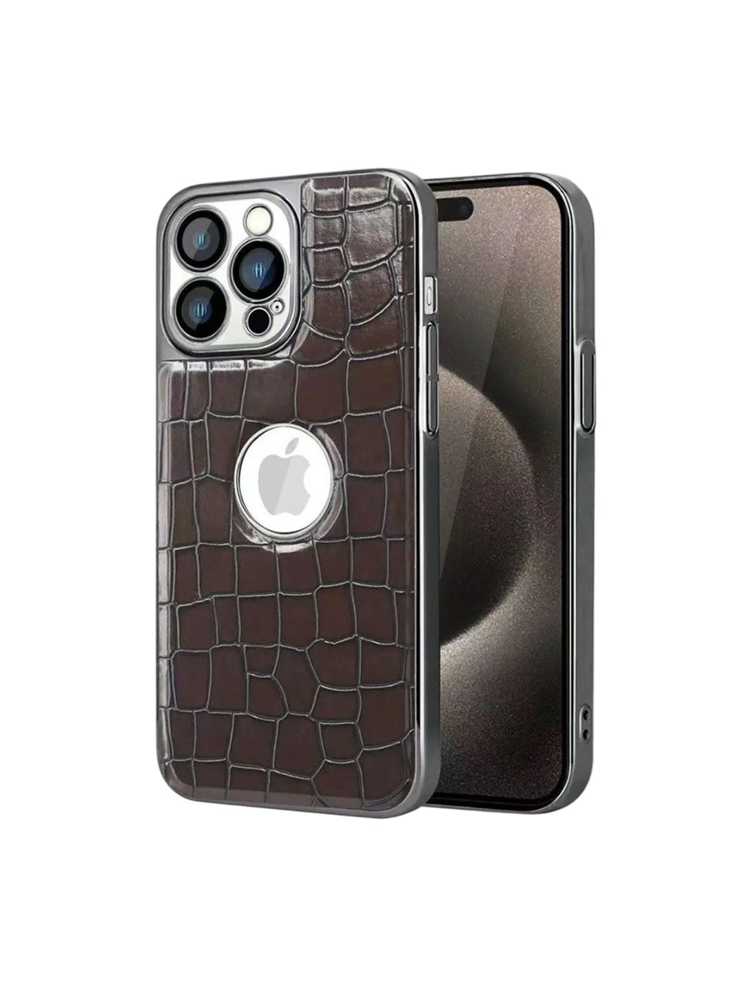 

Luxury Kase LK104 Textured iPhone 13 Pro Artificial Leather Camera Lens Back Case, Brown