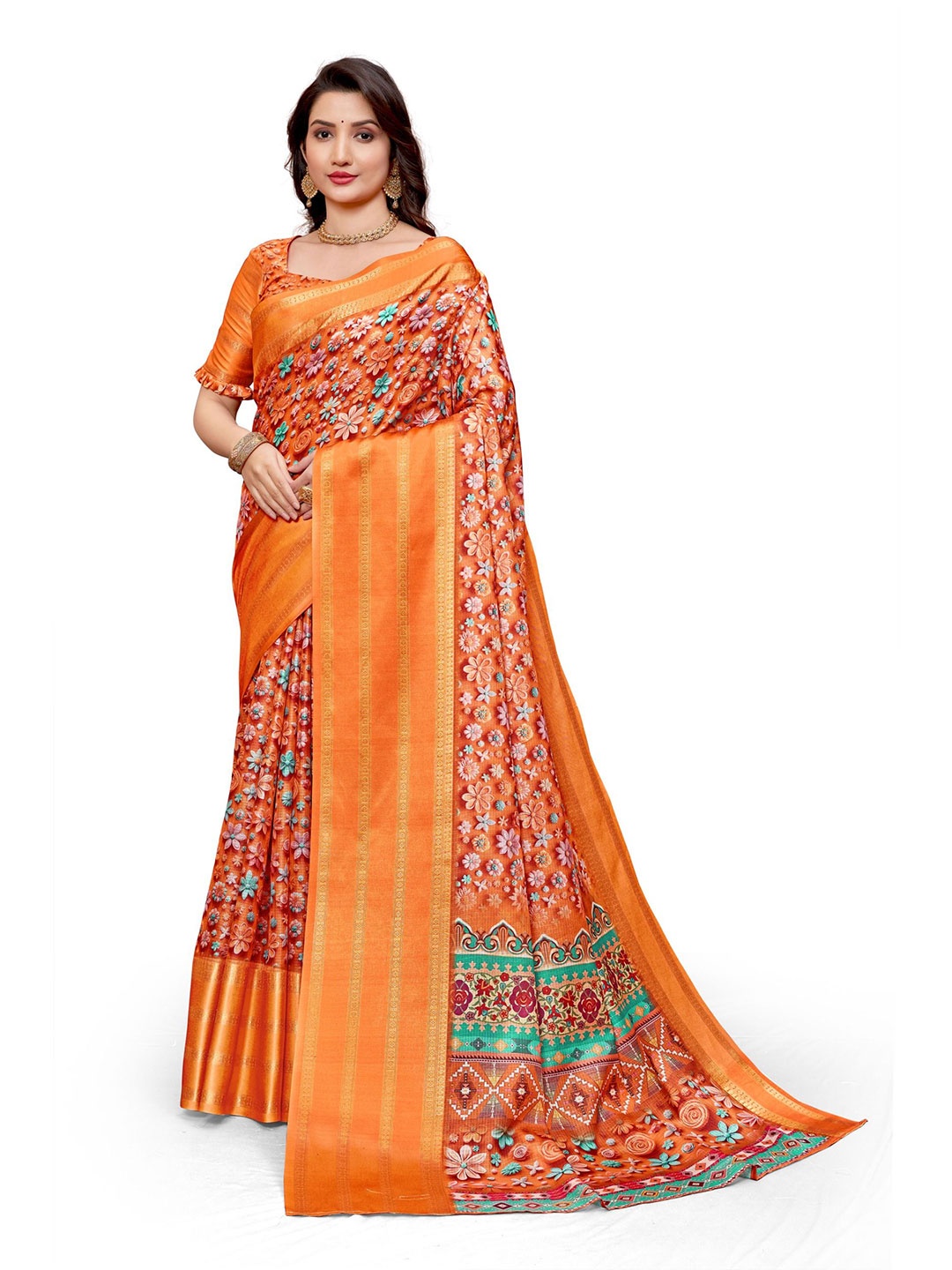 

miss mellow Woven Design Zari Banarasi Saree, Orange