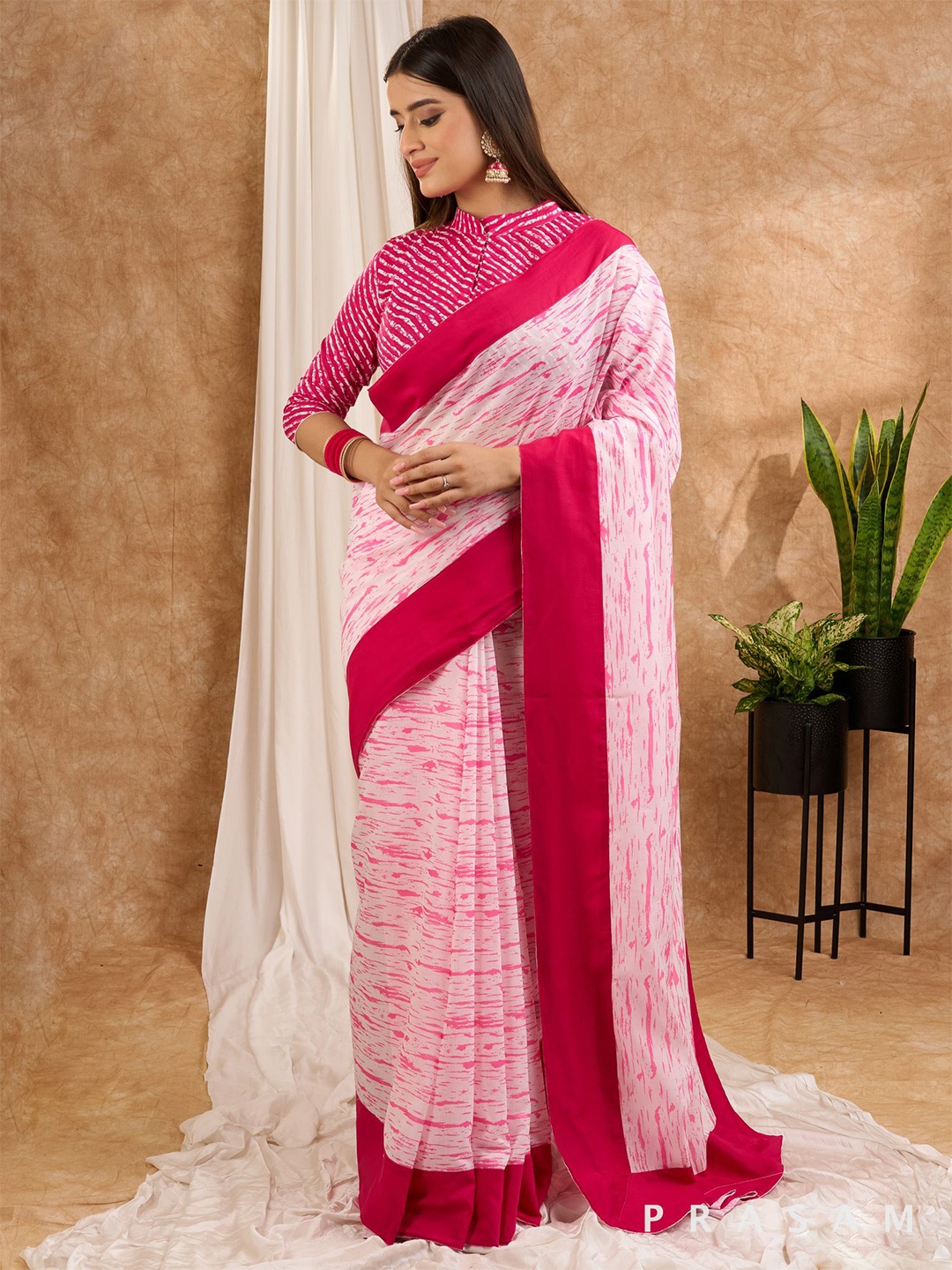 

Prasam Tie & Dye Chanderi Saree, Pink