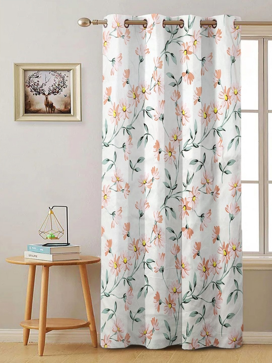 

ANA White & Pink Floral Room Darkening Door Curtain