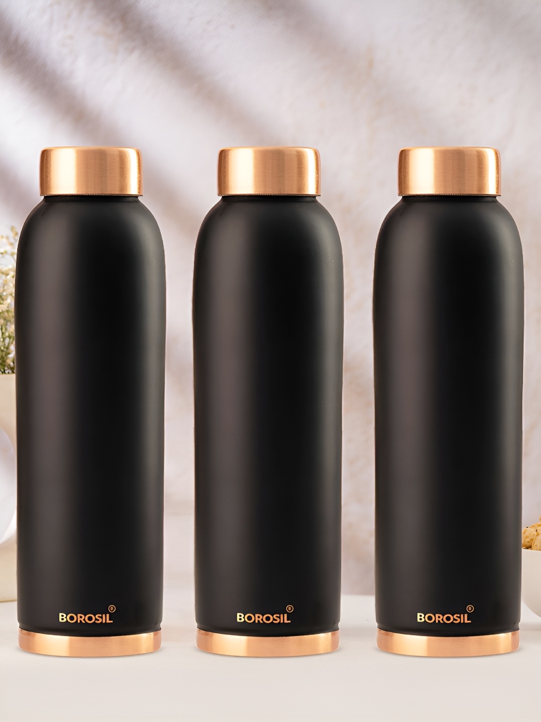 

BOROSIL Black 3 Pieces Copper Solid Water Bottle 1L Each