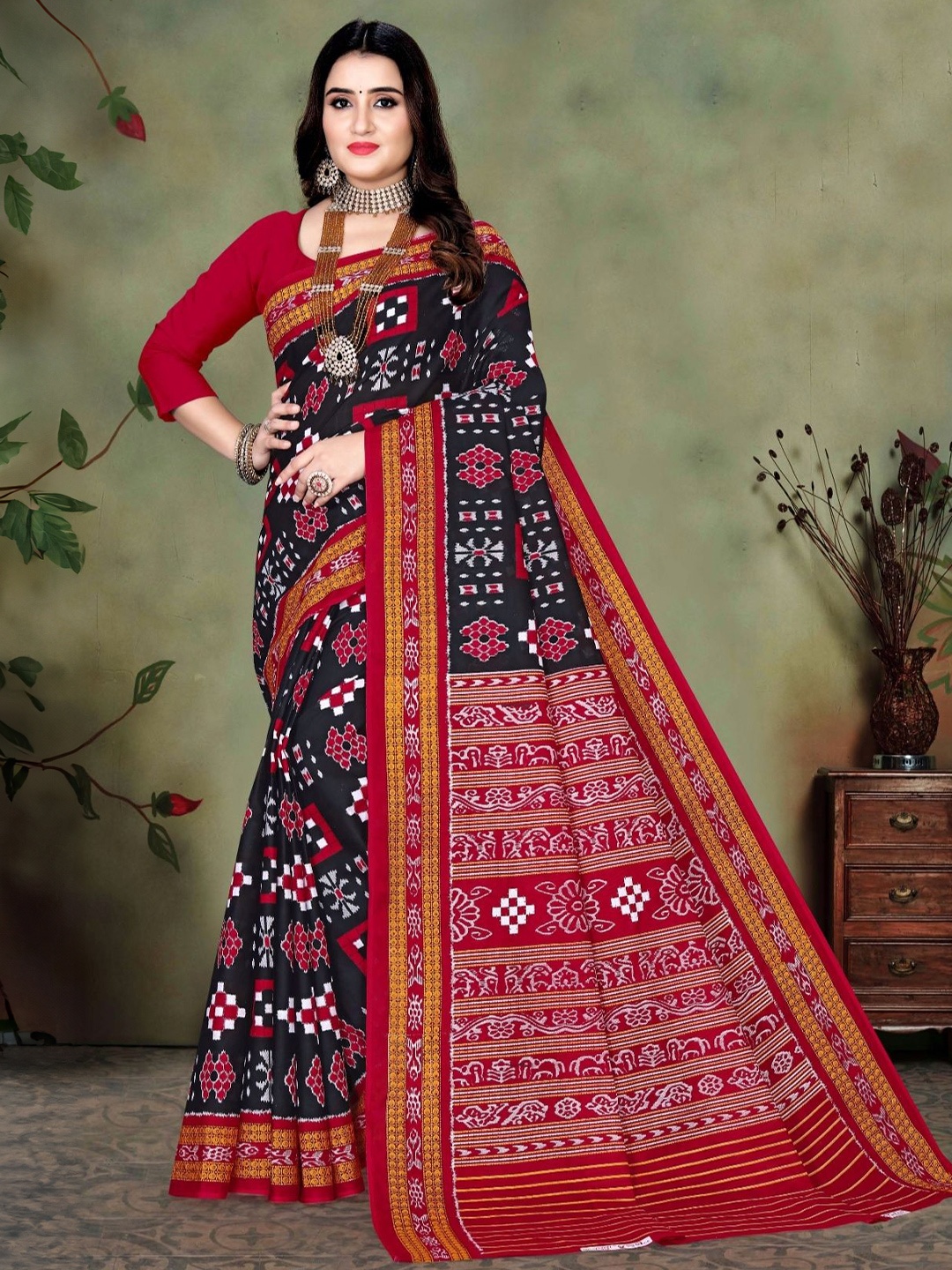 

pasapalli Pure Cotton Sambalpuri Saree, Black