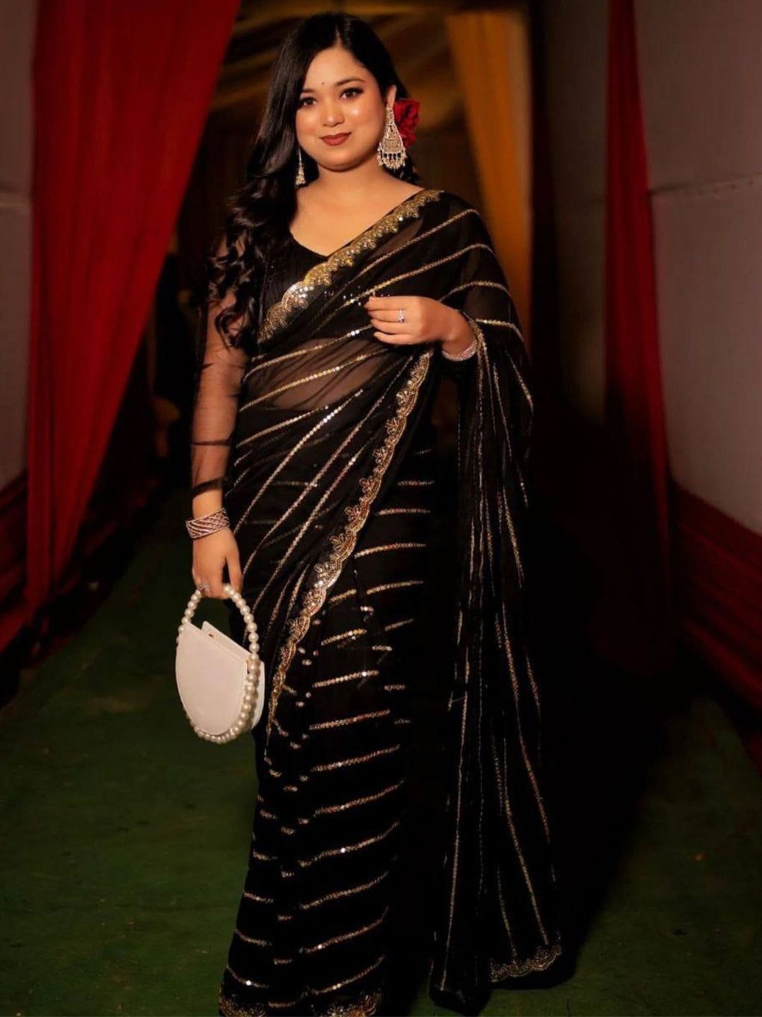 

Anouk Embellished Sequinned Saree, Black