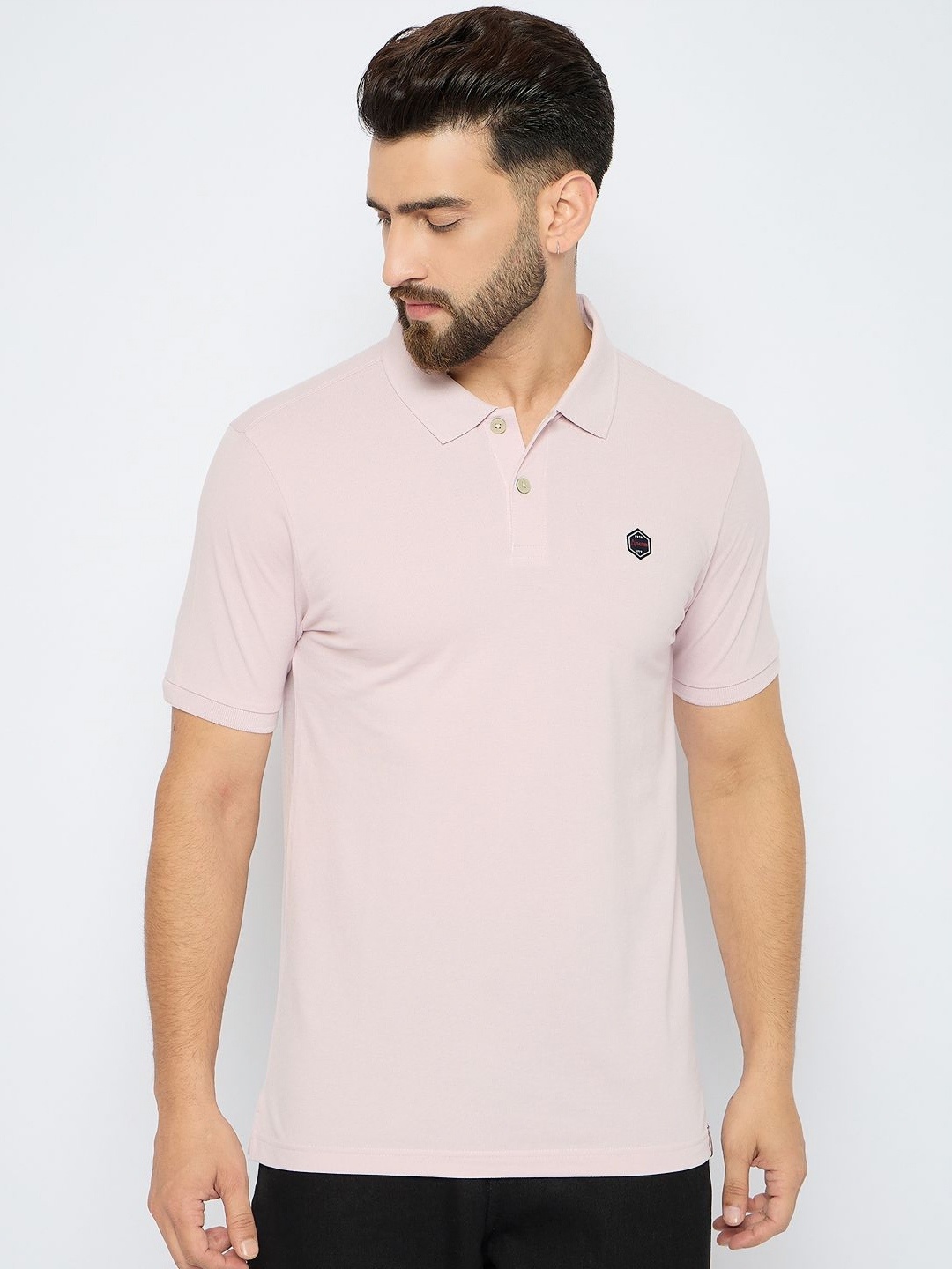 

AXMANN Men Solid Polo Collar Cotton T-shirt, Peach