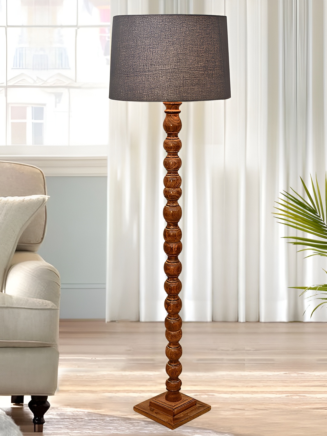 

Homesake Grey & Brown Cylinder Shaped Wooden Floor Lamp