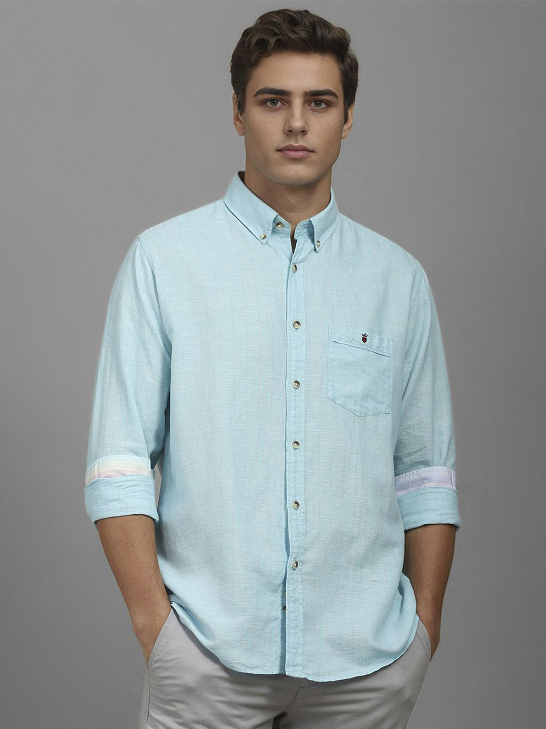 

Louis Philippe Sport Men Button-Down Collar Striped Casual Shirt, Turquoise blue