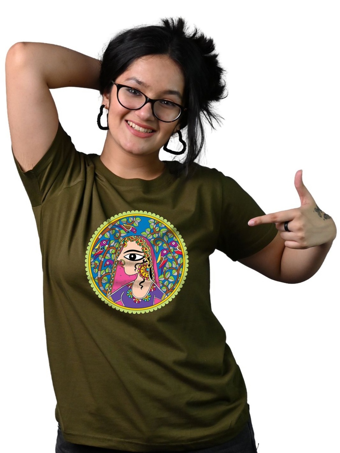 

Tedhi Medhi Family Women Graphic Printed Round Neck Cotton T-shirt, Olive