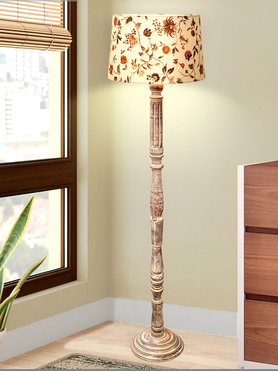 

Homesake Rose & Brown Printed Frustum Shaped Wooden Floor Lamp