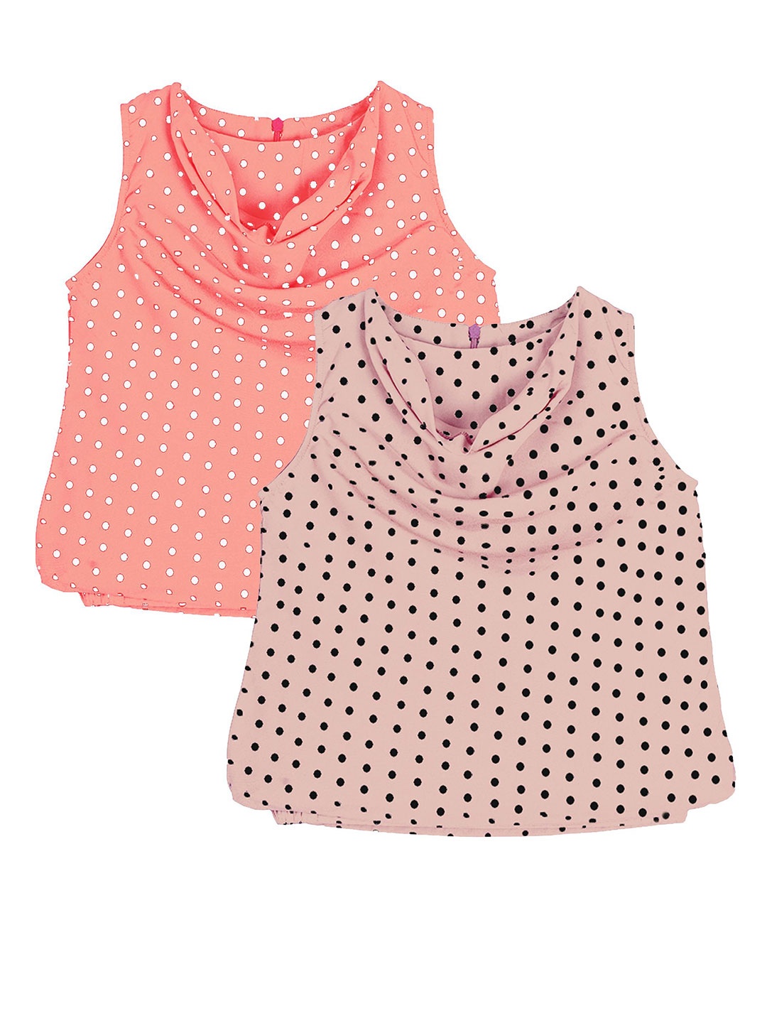 

SILK SPARROW Girls Pack of 2 Polka Dot Print Cowl Neck Crepe Top, Peach