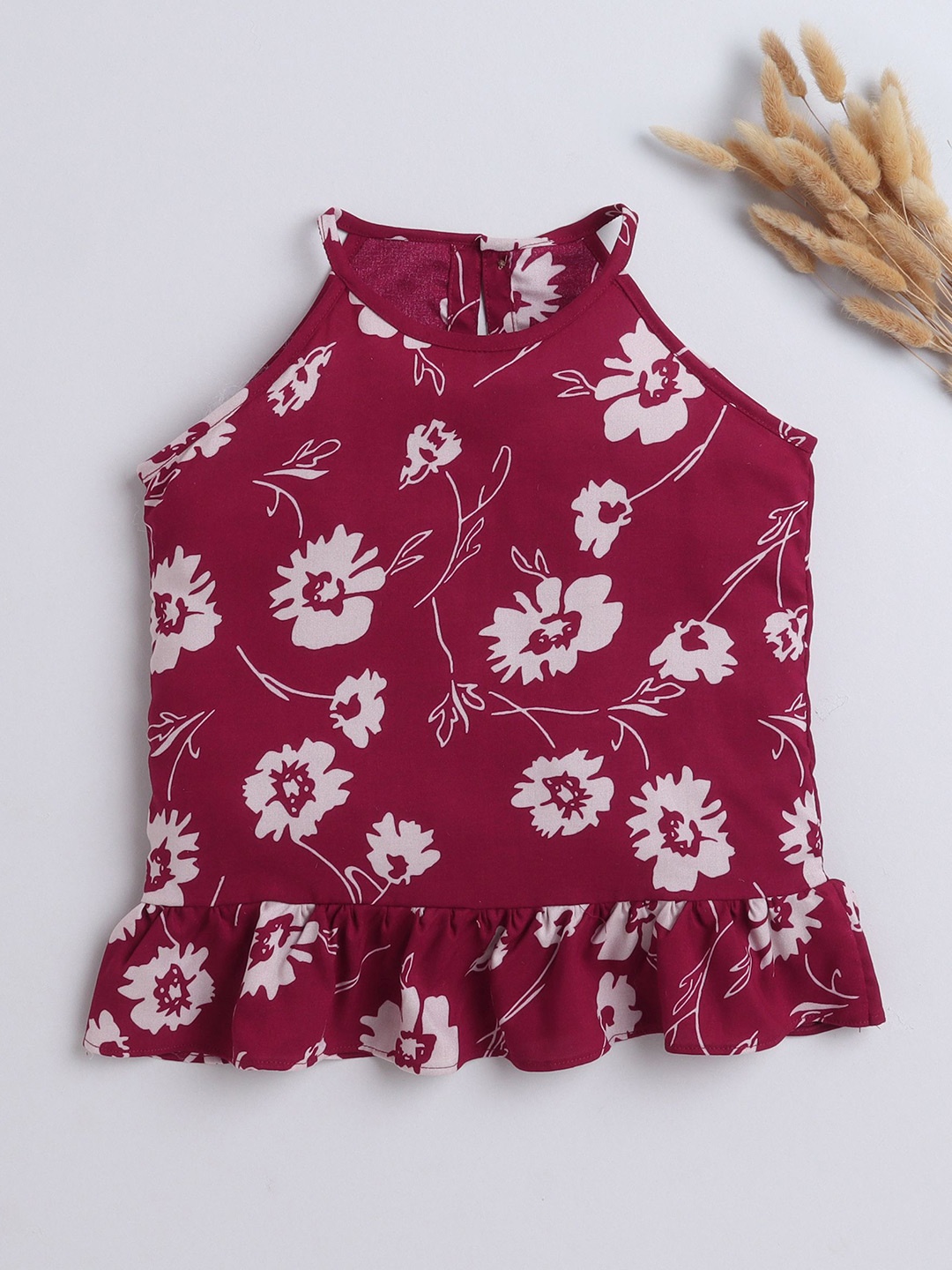

The Magic Wand Girls Printed Halter Neck Top, Maroon