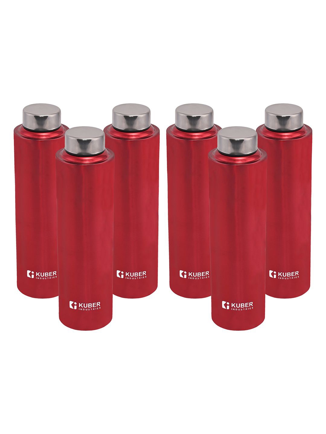 

Kuber Industries Red 6 Pieces Stainless Steel Leakproof Water Bottle 1L