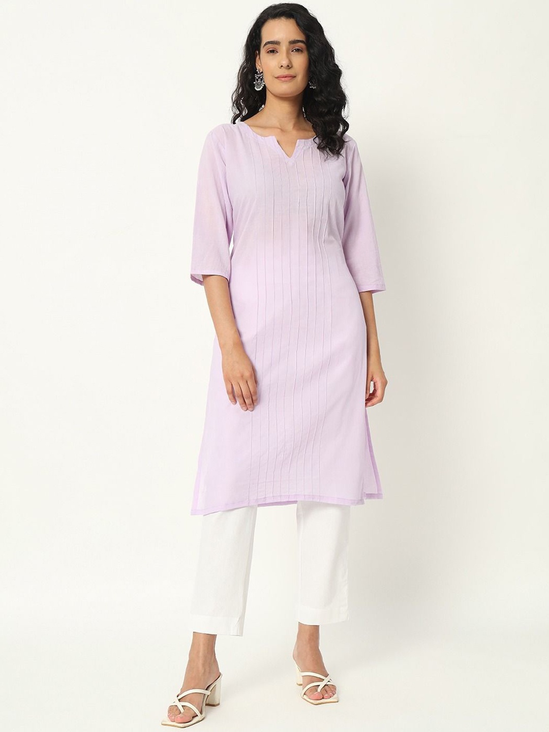 

SKYTICK Cotton Notch Neck Straight Kurta, Lavender