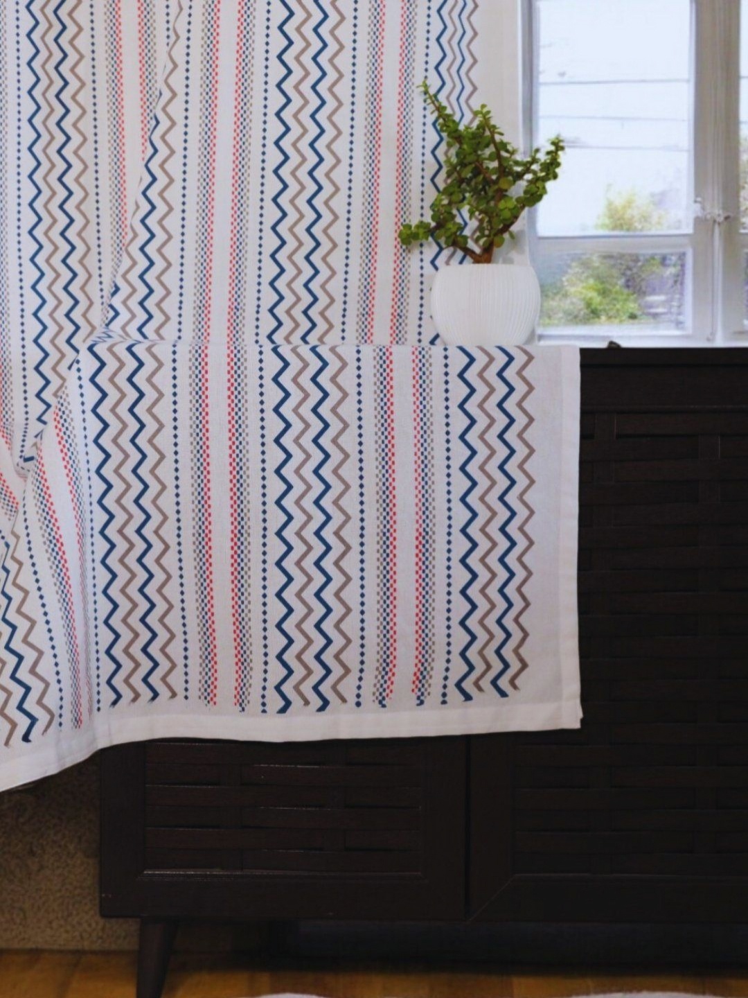 

PLAYFUL STITCHES White & Blue Set of 2 Striped Door Curtain