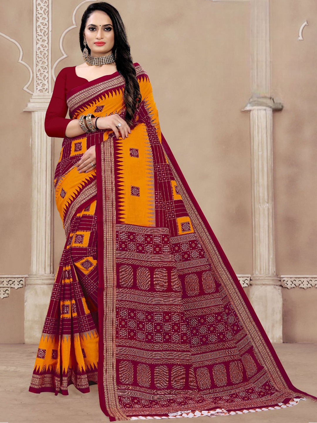 

pasapalli Pure Cotton Sambalpuri Saree, Orange