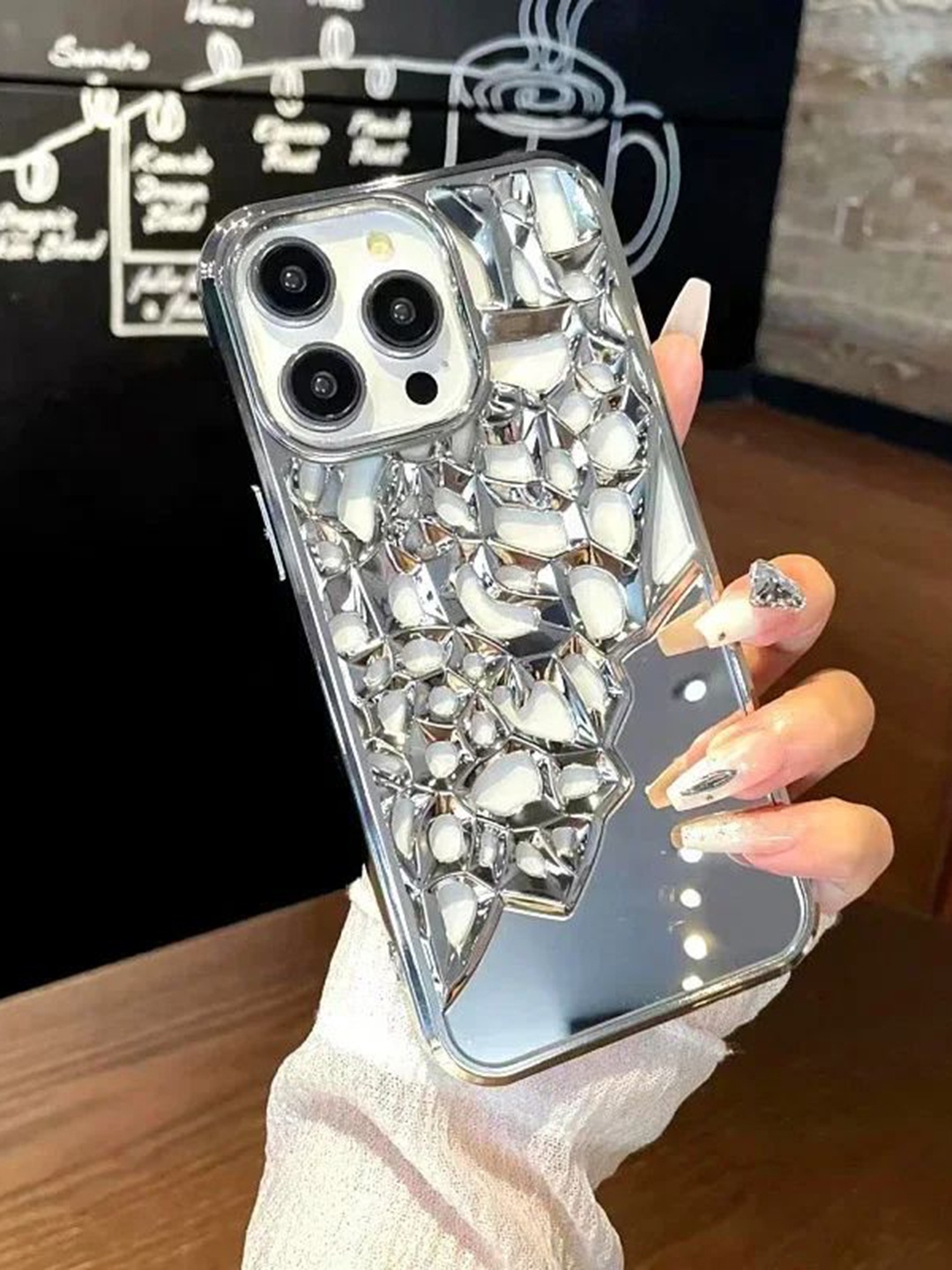 

Luxury Kase Quirky LK117 Hollow Out Mirror Heat Dissipation iPhone 12 Pro Back Case, Silver