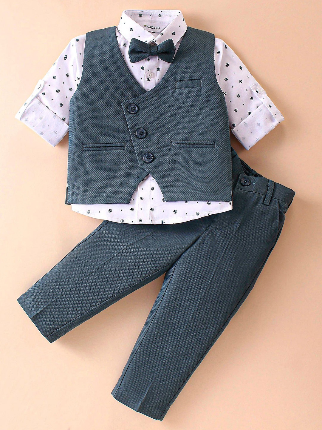 

Mark & Mia Boys Single Breasted Collarless 3 Piece Suit, Grey