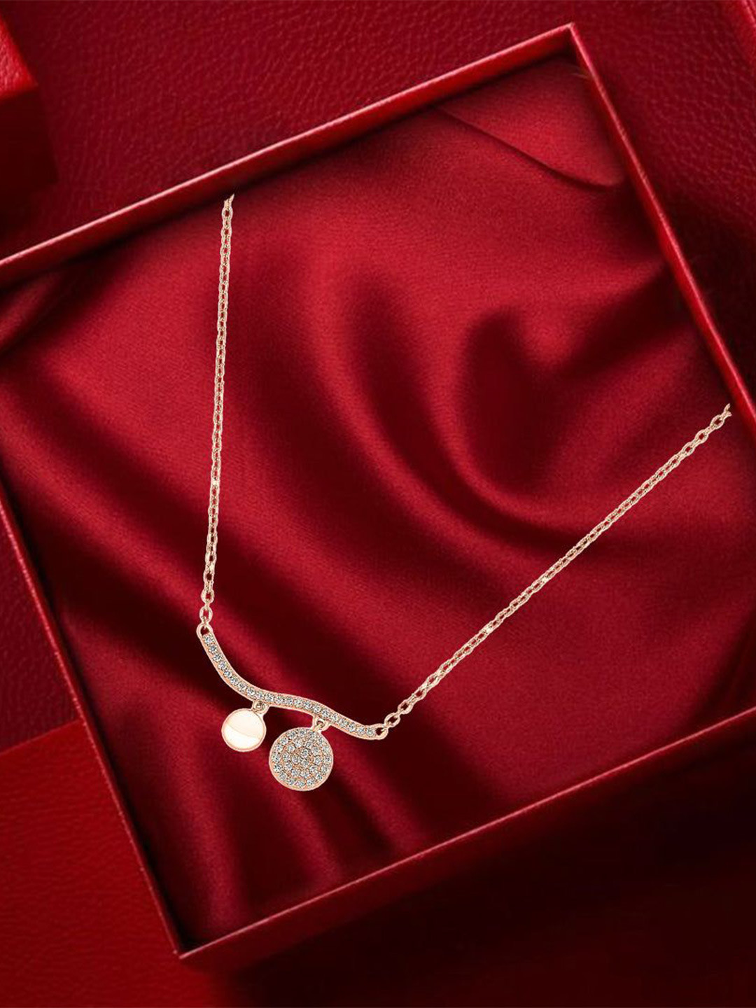 

Nipura 925 Sterling Silver Rose Gold-Plated Cubic Zirconia Studded Sun and Moon Chain