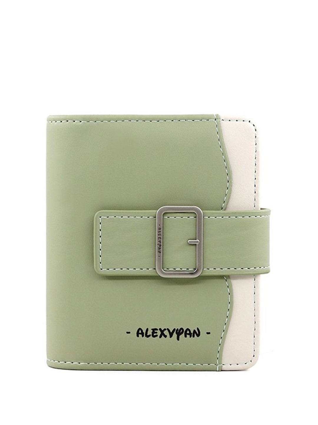 

Alexvyan Women Printed Buckle Detail PU Two Fold Wallet, Green