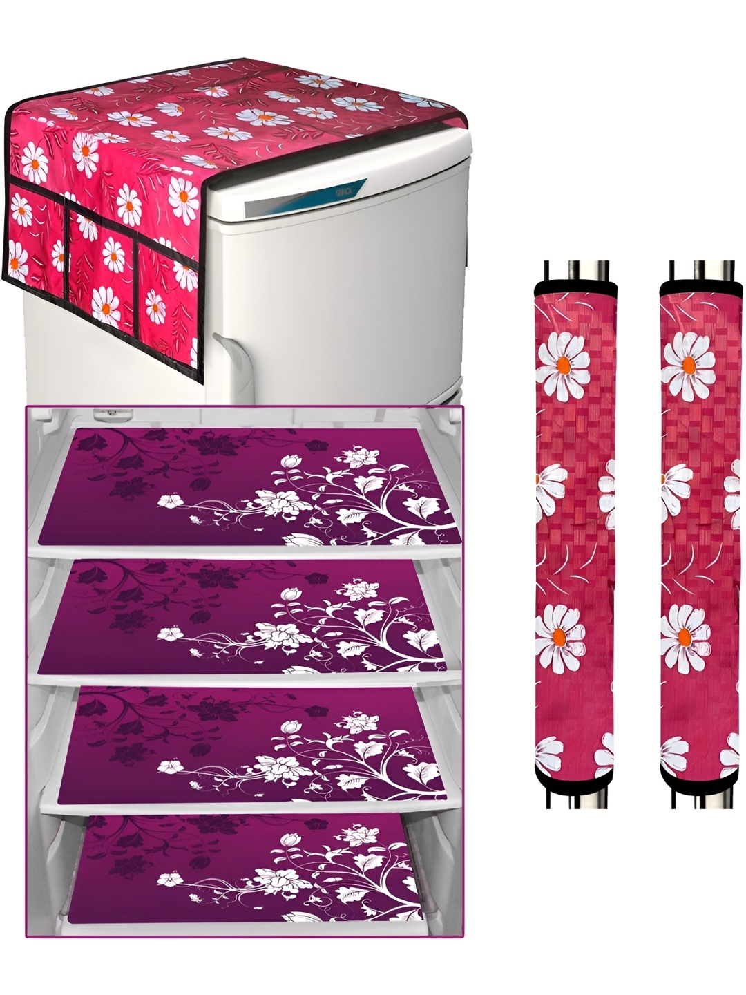 

Dakshya Industries Pink & Purple 7 Pieces Floral Printed Refrigerator Covers