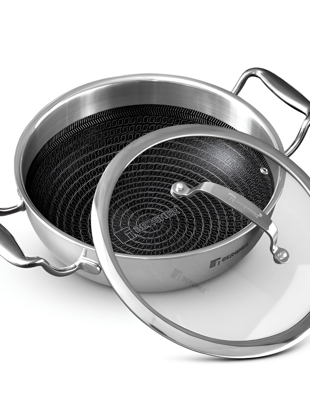 

BERGNER Hi-Tech Silver-Toned Induction Base Tri-Ply Stainless Steel Kadhai and Wok 4.5L