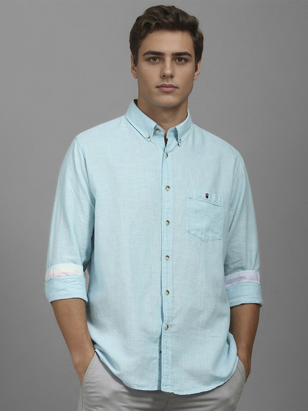 

Louis Philippe Sport Men Button-Down Collar Striped Casual Shirt, Turquoise blue