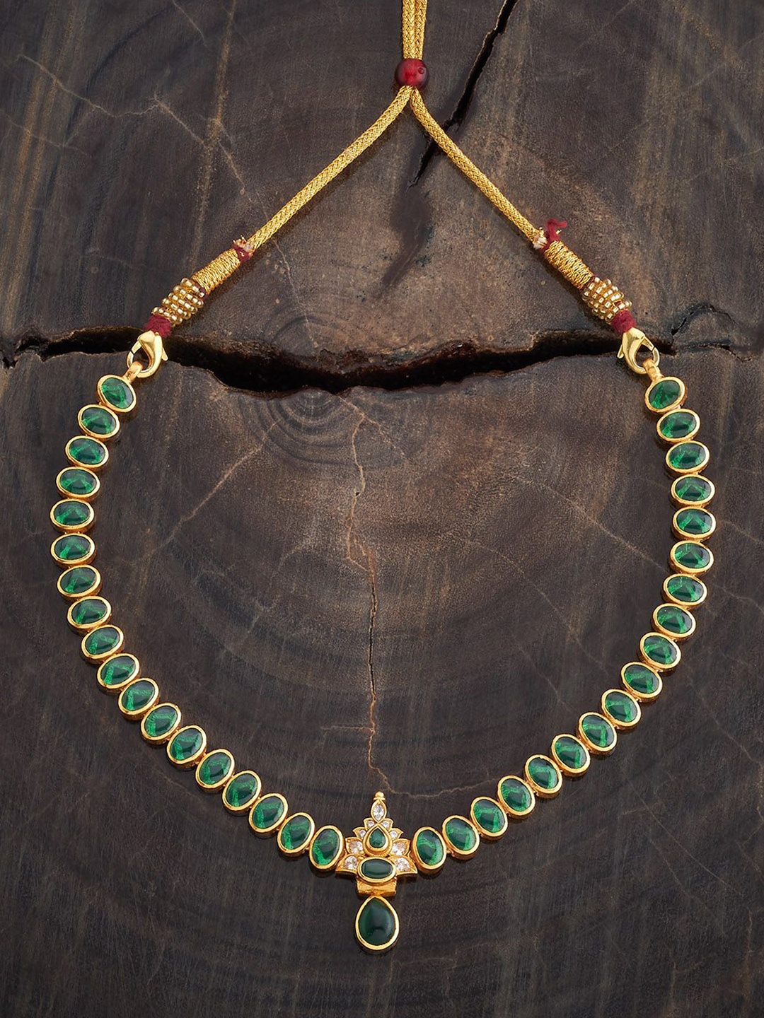 

Kushal's Fashion Jewellery 92.5 Pure Silver Gold-Plated Stone Studded Temple Necklace