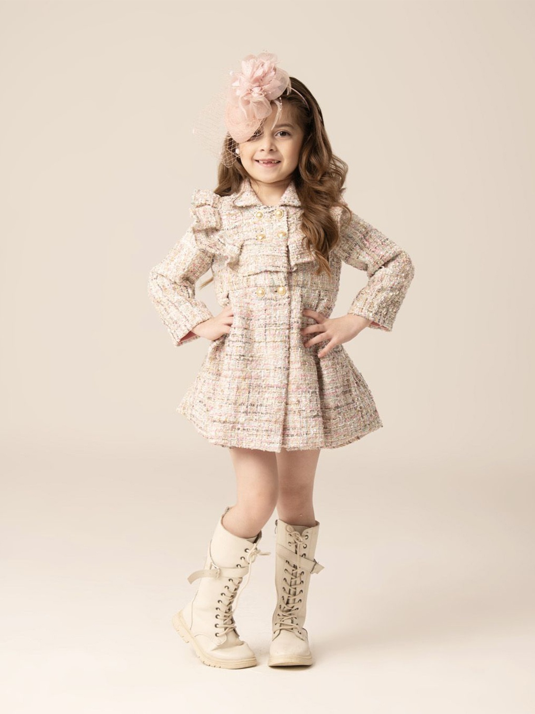 

HOITY MOPPET Girls Checked Shirt Dress, Beige