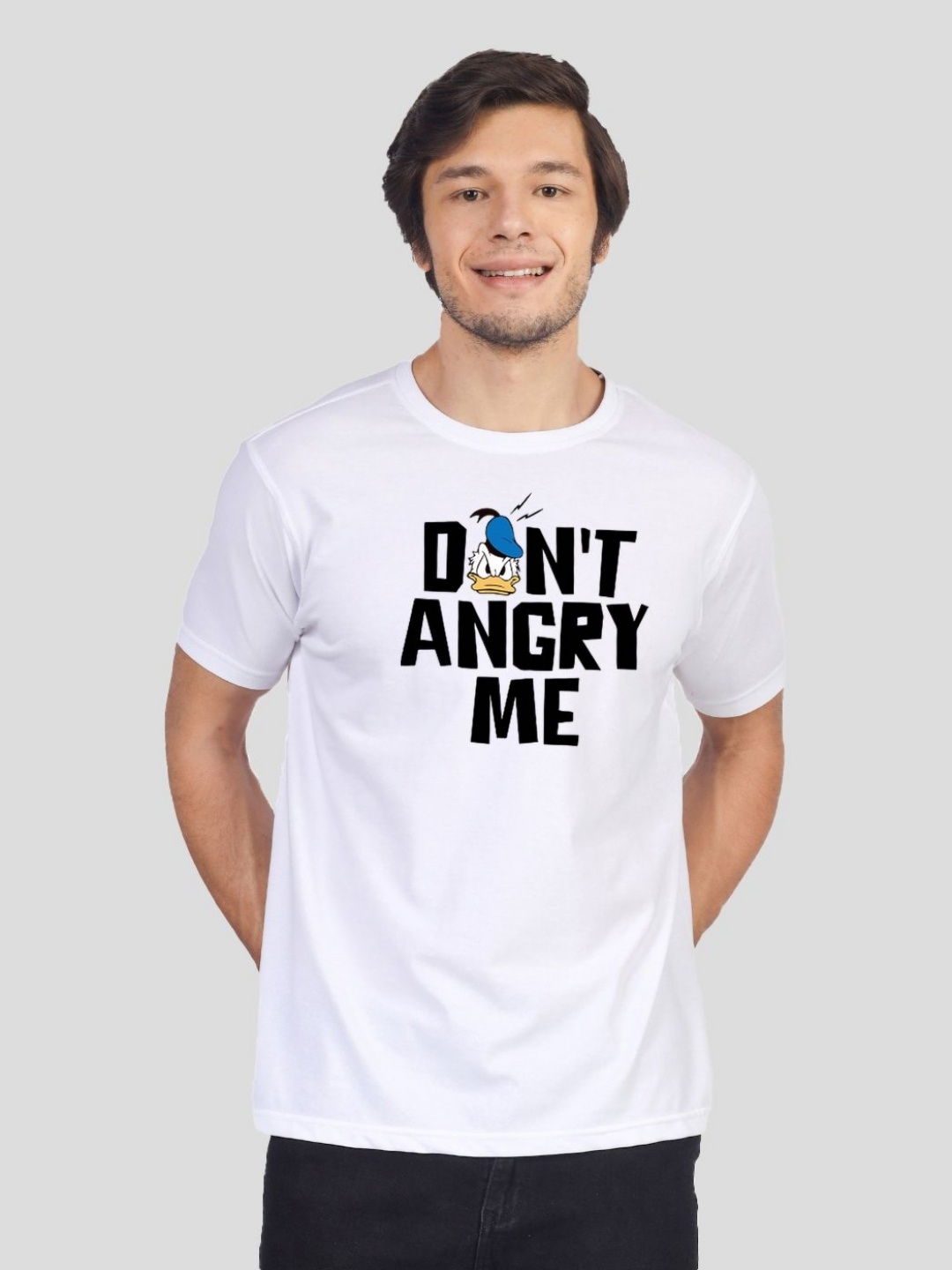 

Greylongg Men Donald Duck Typography Printed Round Neck Cotton T-shirt, White