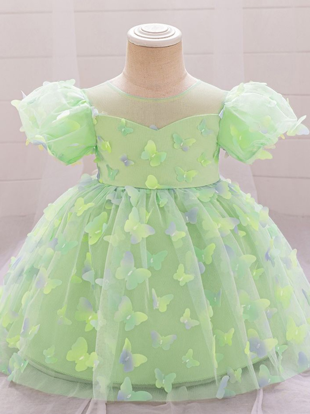 

LULU & SKY Girls Puff Sleeves Fit & Flare Dress, Green