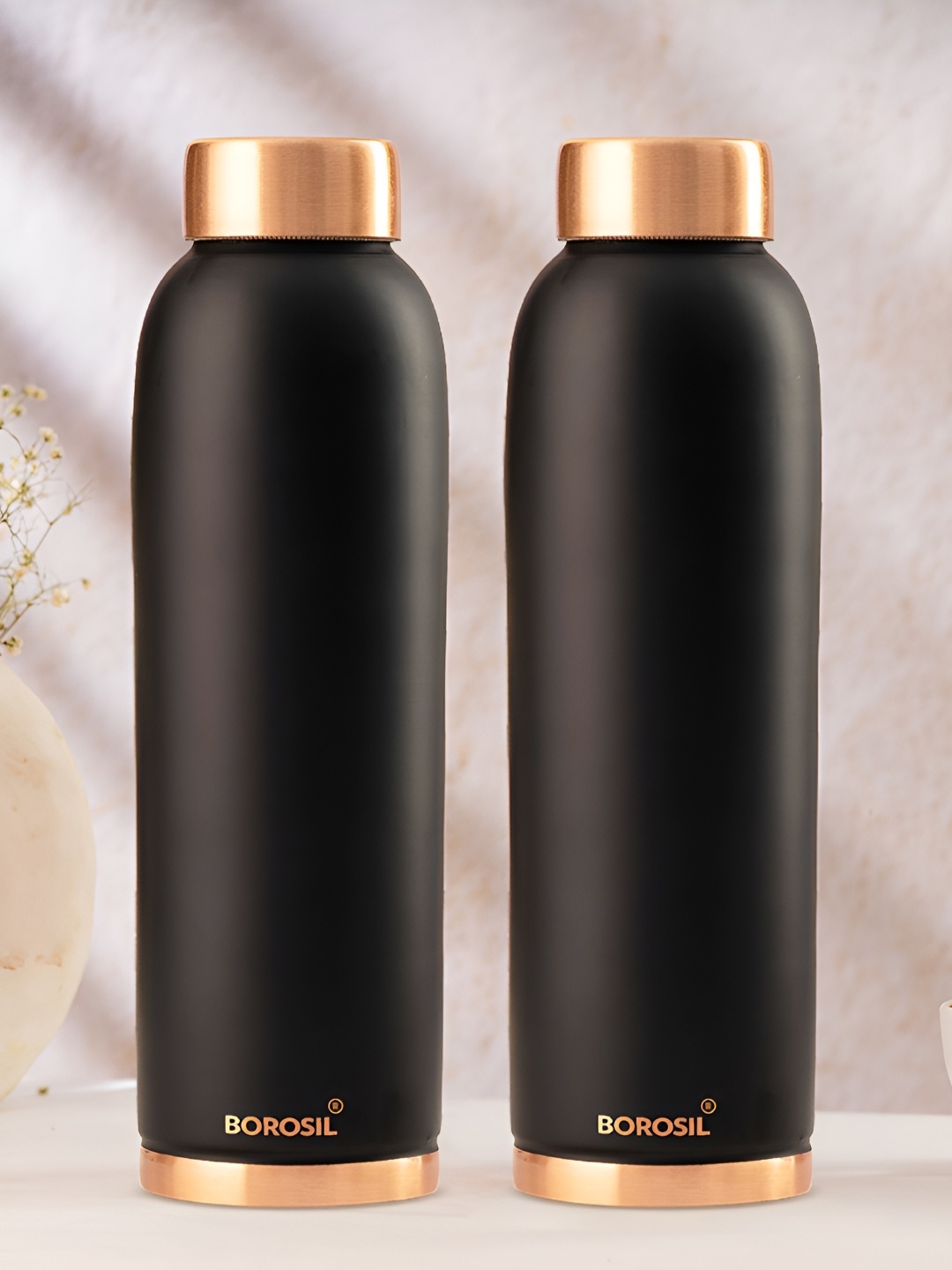 

BOROSIL Black & Copper-Toned 2 Pieces Copper Water Bottle 1L Each